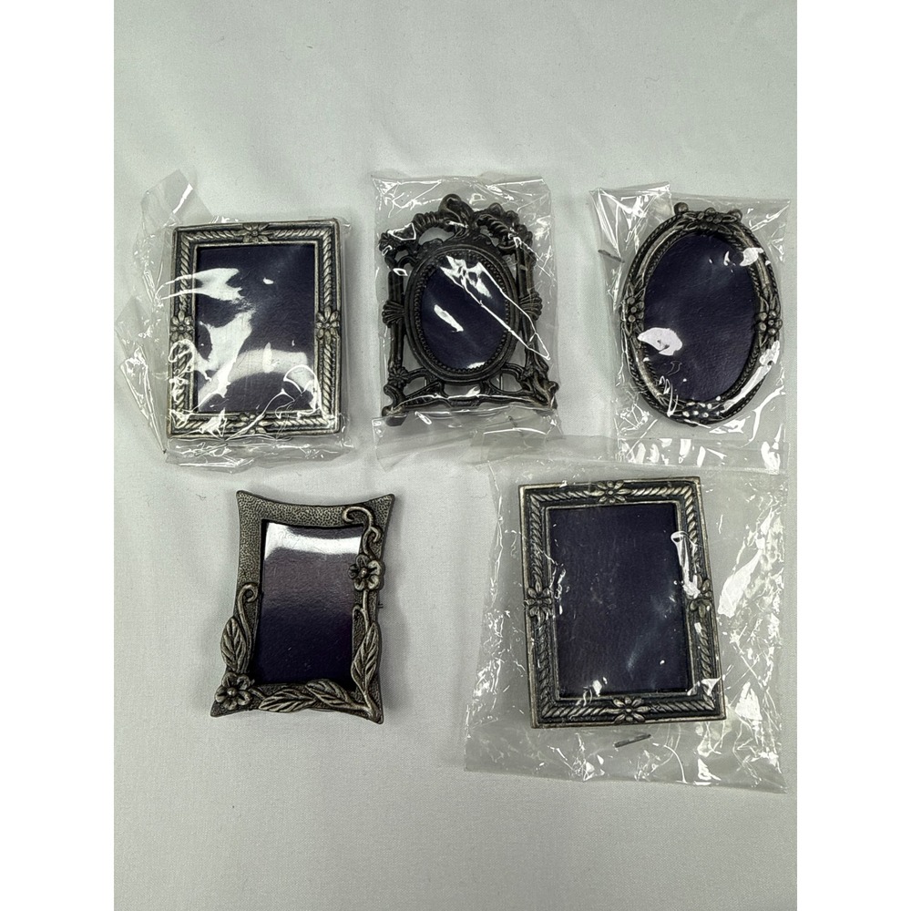 Vintage Miniature Pewter Metal Picture Frames Set of 5 Floral Ornate Dollhouse